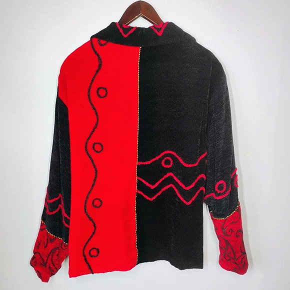 Vintage New Direction Artsy Red Black Geometric Lightweight Blazer Jacket Large - Picture 4 of 15